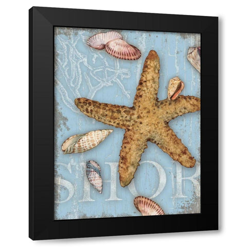 Beach Shells Shore Black Modern Wood Framed Art Print by Paton, Julie