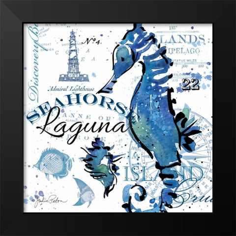 Seahorse Laguna Black Modern Wood Framed Art Print by Paton, Julie