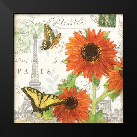 Carte Postale Sunflowers I Black Modern Wood Framed Art Print by Paton, Julie