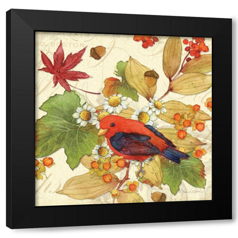 Flora and Tanager II Black Modern Wood Framed Art Print with Double Matting by Paton, Julie
