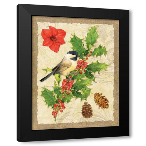Holiday Chickadee Black Modern Wood Framed Art Print by Paton, Julie