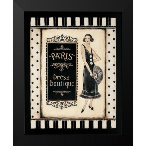 Paris Dress Boutique Black Modern Wood Framed Art Print by Poloson, Kimberly