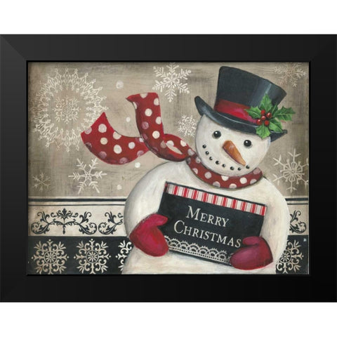 Christmas Snowman Black Modern Wood Framed Art Print by Poloson, Kimberly