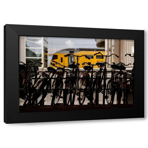 Bicycles at Centraal Station Black Modern Wood Framed Art Print by Berzel, Erin