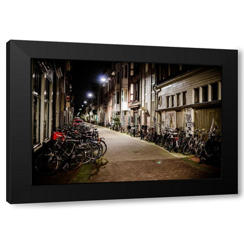 Amsterdam Bikes at Night II Black Modern Wood Framed Art Print with Double Matting by Berzel, Erin