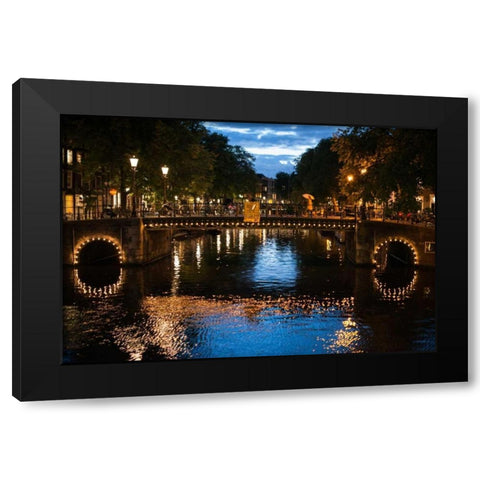 Amsterdam Canal at Night I Black Modern Wood Framed Art Print with Double Matting by Berzel, Erin