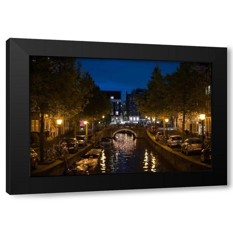 Amsterdam Canal at Night II Black Modern Wood Framed Art Print with Double Matting by Berzel, Erin
