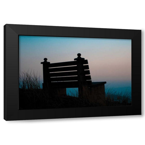Seaside Bench Black Modern Wood Framed Art Print with Double Matting by Berzel, Erin