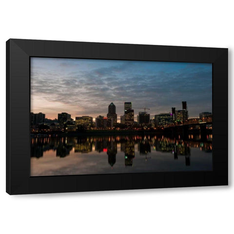 Portland Waterfront I Black Modern Wood Framed Art Print with Double Matting by Berzel, Erin