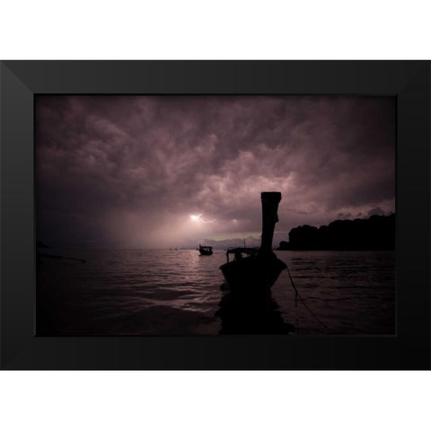 Railay Beach Lightning I Black Modern Wood Framed Art Print by Berzel, Erin