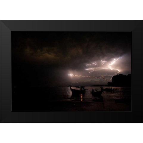 Railay Beach Lightning II Black Modern Wood Framed Art Print by Berzel, Erin