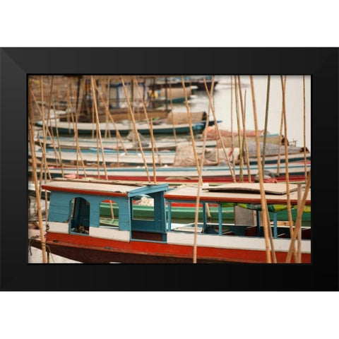 Laos Boats Black Modern Wood Framed Art Print by Berzel, Erin