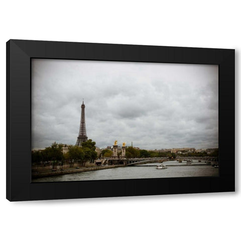 La Seine and La Tour Eiffel Black Modern Wood Framed Art Print with Double Matting by Berzel, Erin