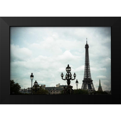 Lampposts and The Eiffel Tower Black Modern Wood Framed Art Print by Berzel, Erin