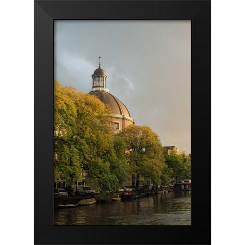 Amsterdam Singel Canal Black Modern Wood Framed Art Print by Berzel, Erin