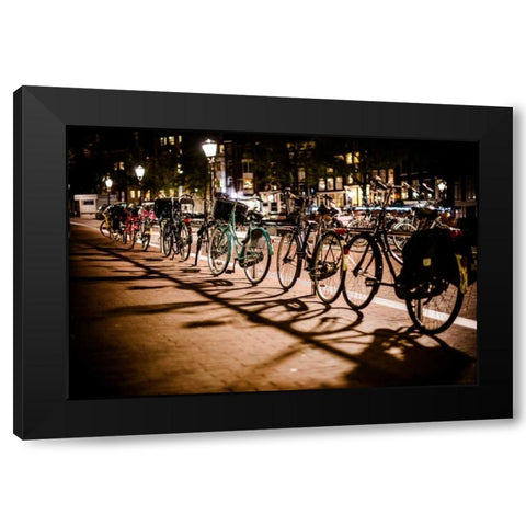 Amsterdam Bikes at Night I Black Modern Wood Framed Art Print with Double Matting by Berzel, Erin