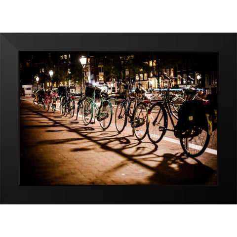 Amsterdam Bikes at Night I Black Modern Wood Framed Art Print by Berzel, Erin