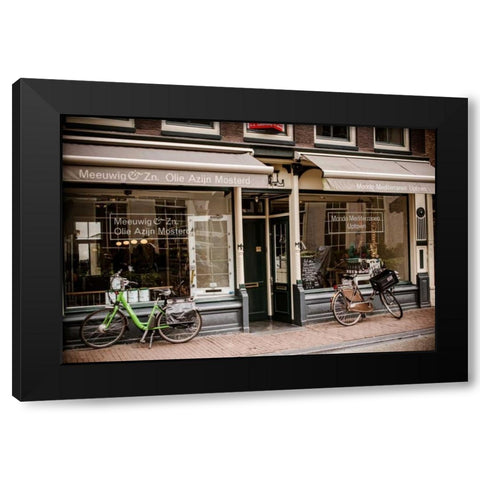 Amsterdam Storefront with Bikes Black Modern Wood Framed Art Print with Double Matting by Berzel, Erin
