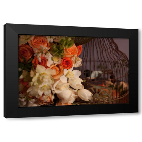 Flowers and Bird Cage I Black Modern Wood Framed Art Print by Crane, Rita