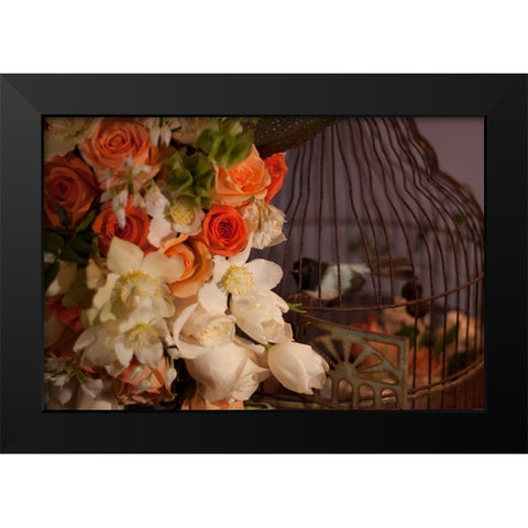 Flowers and Bird Cage I Black Modern Wood Framed Art Print by Crane, Rita