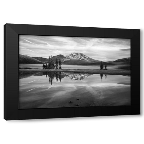South Sister at Sparks Lake BW Black Modern Wood Framed Art Print by Hellmann, Stan