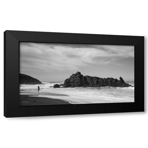 Lone Fisherman BW Black Modern Wood Framed Art Print with Double Matting by Hellmann, Stan