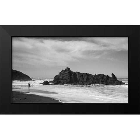 Lone Fisherman BW Black Modern Wood Framed Art Print by Hellmann, Stan