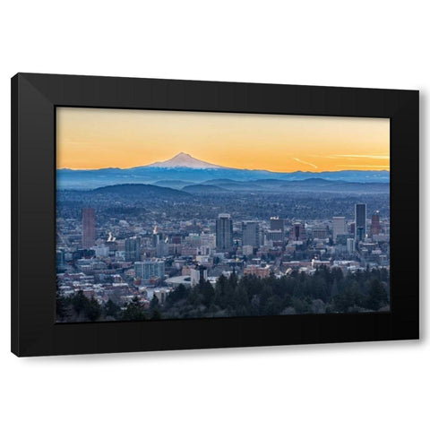 Portland Sunrise Black Modern Wood Framed Art Print by Hellmann, Stan