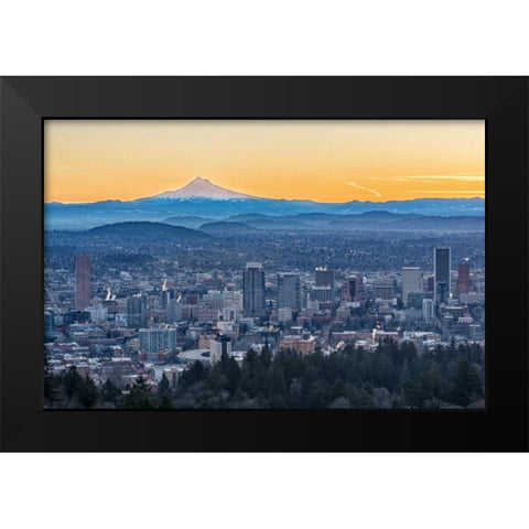 Portland Sunrise Black Modern Wood Framed Art Print by Hellmann, Stan