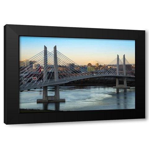 Tilikum Crossing and Mt. St. Helens Black Modern Wood Framed Art Print with Double Matting by Hellmann, Stan