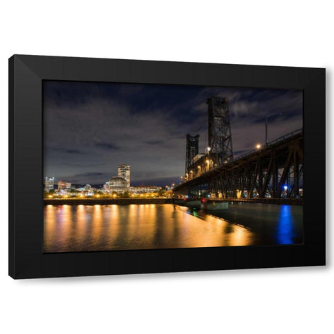 Portland Steel Bridge Black Modern Wood Framed Art Print by Hellmann, Stan