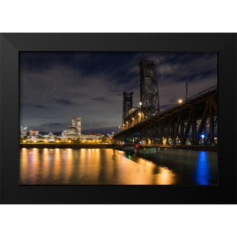 Portland Steel Bridge Black Modern Wood Framed Art Print by Hellmann, Stan
