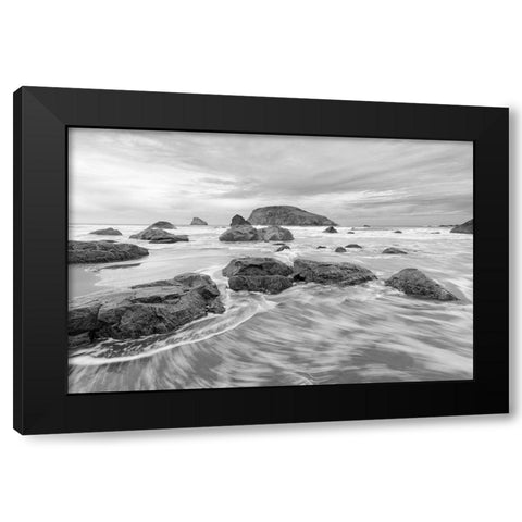 Harris Beach BW Black Modern Wood Framed Art Print with Double Matting by Hellmann, Stan