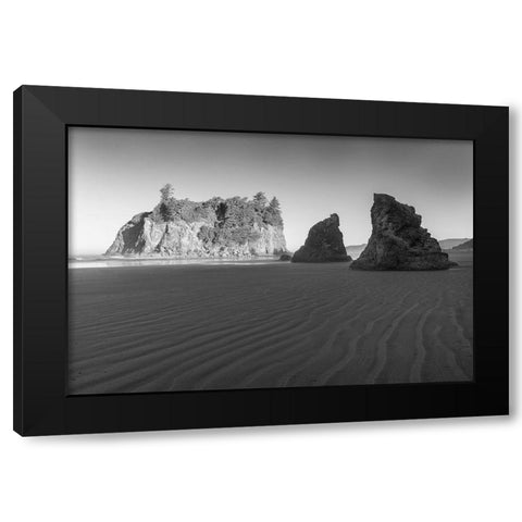 Ruby Beach Morning II BW Black Modern Wood Framed Art Print with Double Matting by Hellmann, Stan