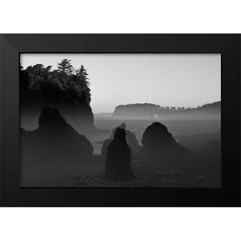 Ruby Beach Morning III BW Black Modern Wood Framed Art Print by Hellmann, Stan