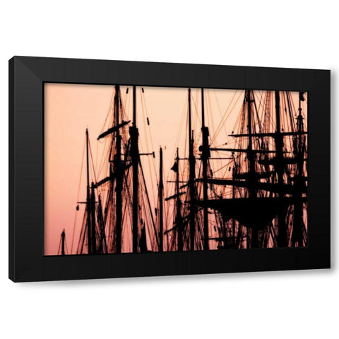 Tall Ships at Sunset II Black Modern Wood Framed Art Print by Hausenflock, Alan