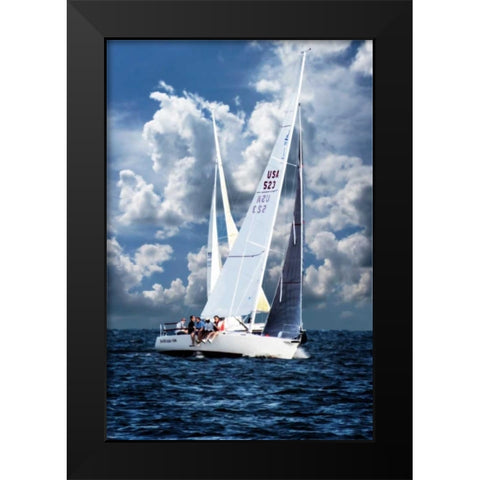 Crossing Sailboats Black Modern Wood Framed Art Print by Hausenflock, Alan