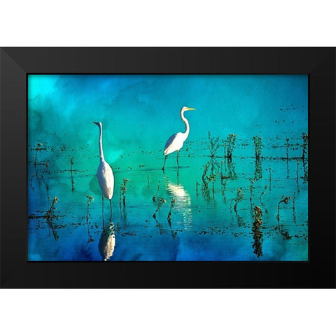 Wading Herons I Black Modern Wood Framed Art Print by Hausenflock, Alan