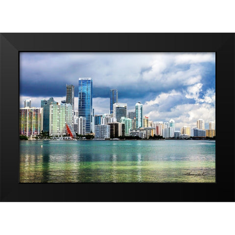 Downtown Miami Black Modern Wood Framed Art Print by Hausenflock, Alan