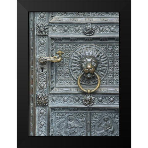 Cologne Lions Head Door Black Modern Wood Framed Art Print by Johnson, George