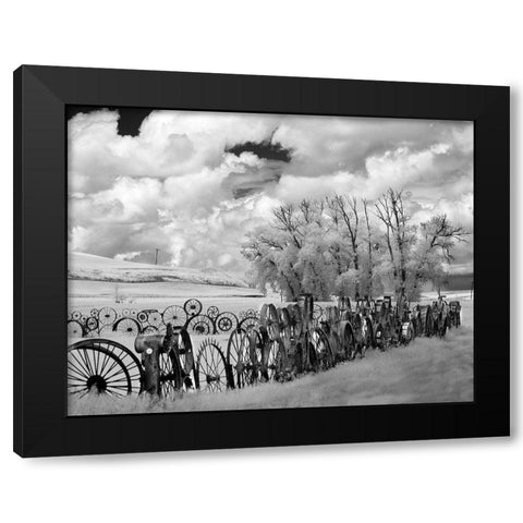 Wheel Fence the Palouse Black Modern Wood Framed Art Print with Double Matting by Johnson, George