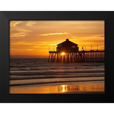 Huntington Beach Pier Black Modern Wood Framed Art Print by Johnson, George