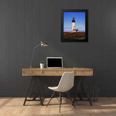 Newport Lighthouse Black Modern Wood Framed Art Print by Leahy, Ike