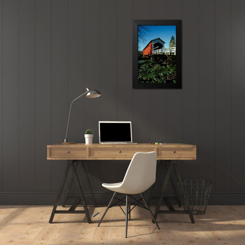 Currin Covered Bridge Black Modern Wood Framed Art Print by Leahy, Ike