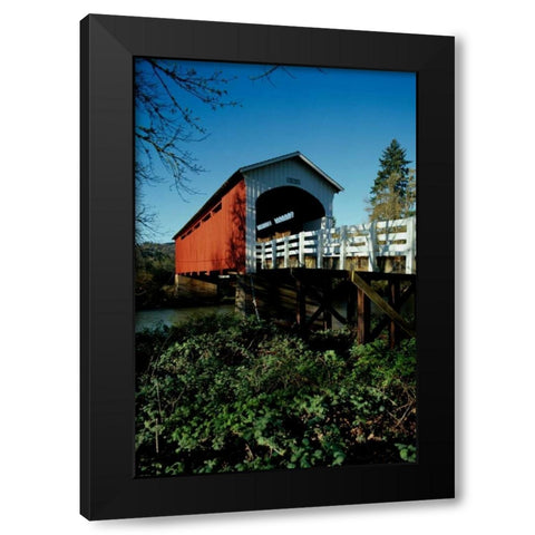 Currin Covered Bridge Black Modern Wood Framed Art Print by Leahy, Ike