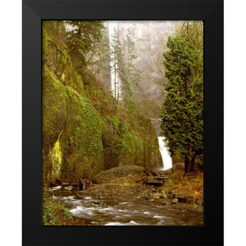 Multnomah Falls Creek Side Black Modern Wood Framed Art Print by Leahy, Ike