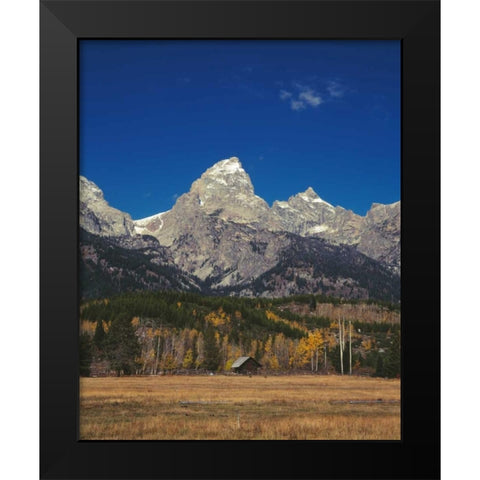 Cabin and Grand Teton Black Modern Wood Framed Art Print by Leahy, Ike