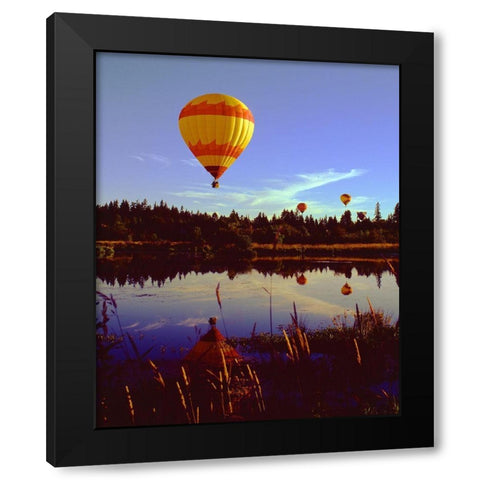Hot Air Balloons Black Modern Wood Framed Art Print with Double Matting by Leahy, Ike