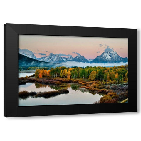 Fog Above Oxbow Bend Black Modern Wood Framed Art Print with Double Matting by Malvin, Larry