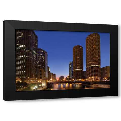 Chicago River Dusk I Black Modern Wood Framed Art Print with Double Matting by Malvin, Larry